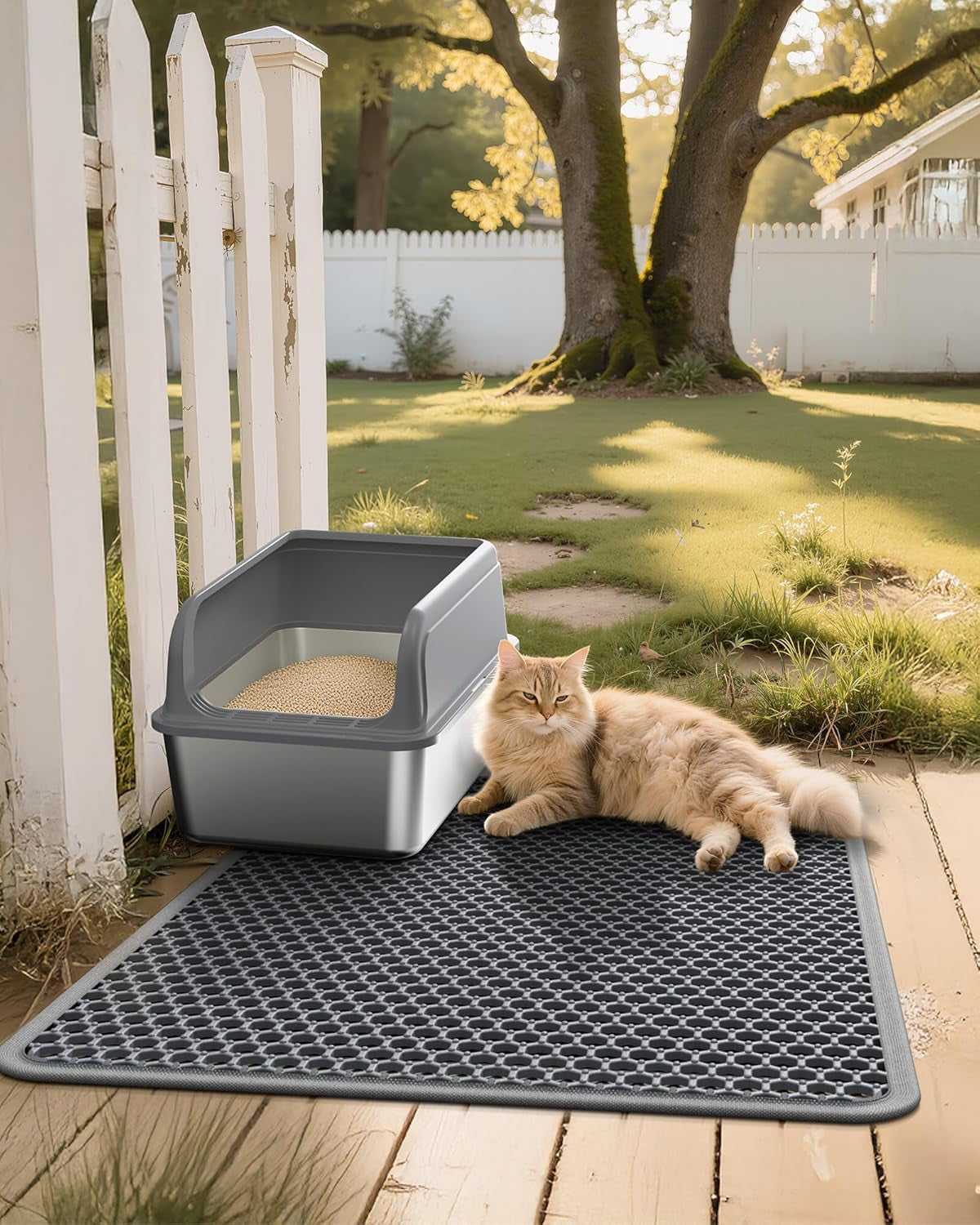 Cat Litter Mat - 46'' X 35'' Small Litter Trapping Mat, Easy to Clean Litter Box Mat, Waterproof, Urine-Proof, Non-Slip, Cat Toilet Training Systems Accessories, Grey