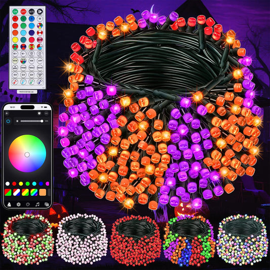 WATERGLIDE 200LED Smart Color Changing Halloween Lights with Remote & APP Controlled, 66Ft RGB Fairy String Lights, Music Sync Multiple Modes, Waterproof Holiday Xmas Tree Home Indoor Outdoor Decor