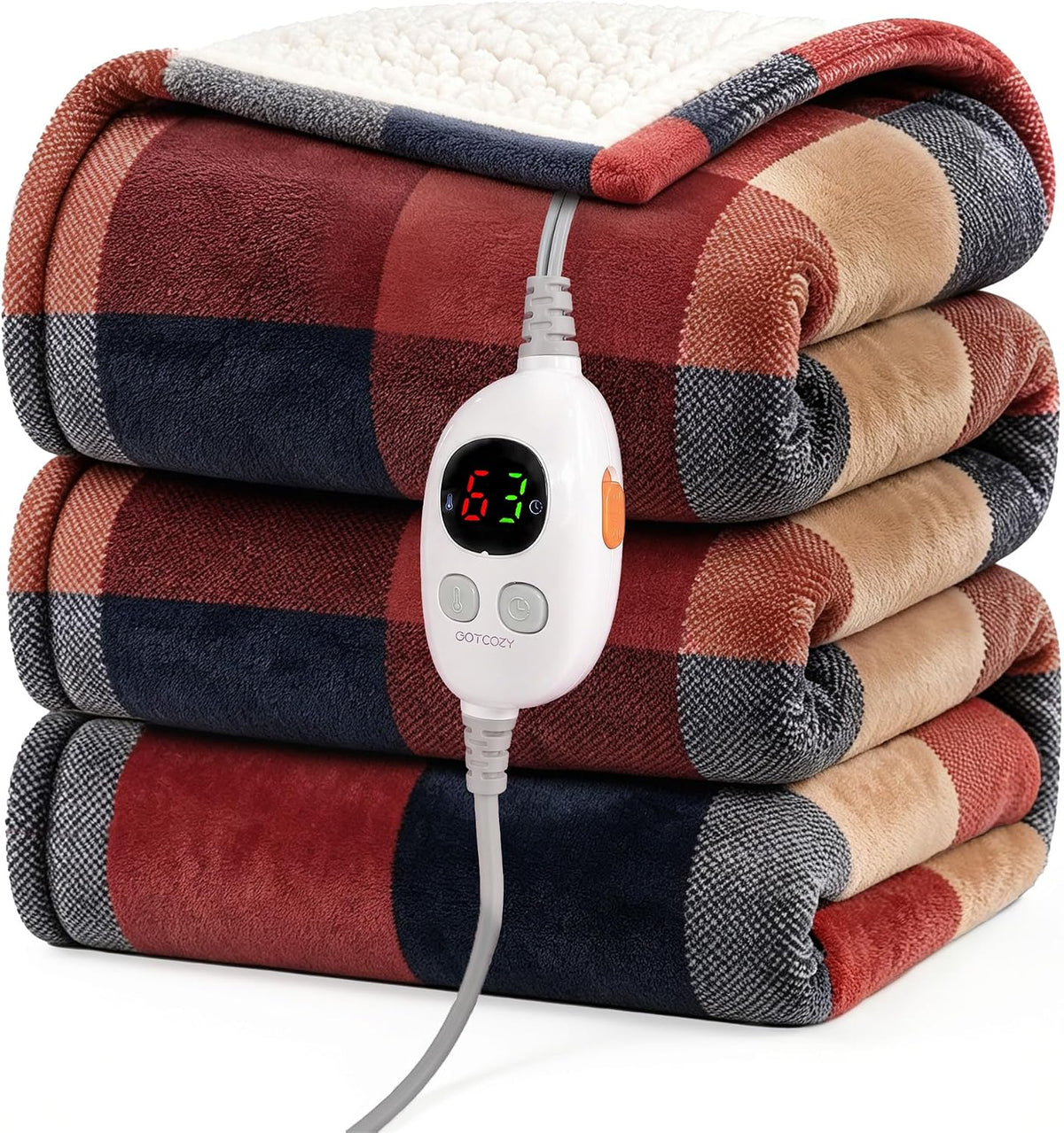 GOTCOZY Heated Blanket 60"X70"- Cozy Warm Electric Throw(Check Redblack)