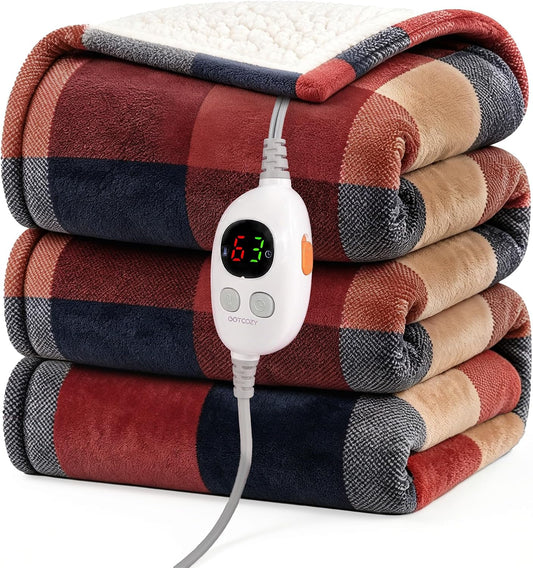 GOTCOZY Heated Blanket 60"X70"- Cozy Warm Electric Throw(Check Redblack)