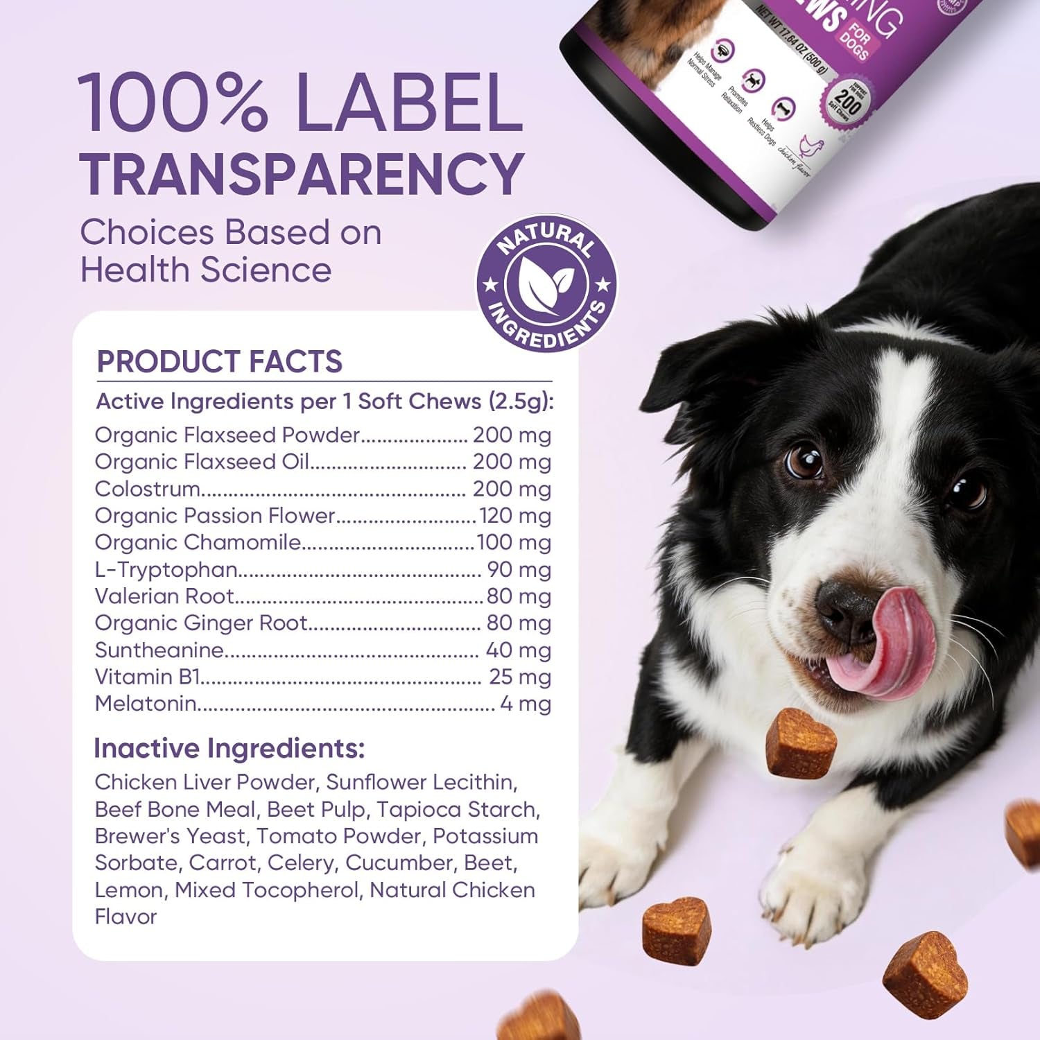 Calming Chews for Dogs 200Pc Dog Calming Treat and Bites with Melatonin - Anxiety and Stress Relief Treats for Dogs Puppy Sleep Aid Calm Dog with Noise,Thunder, Barking, Separation,Chewing