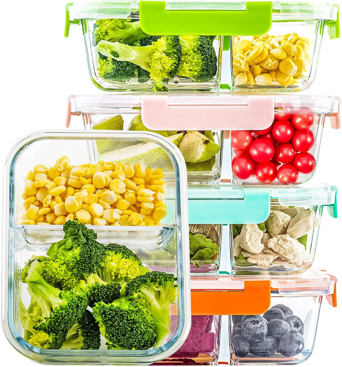 UMEIED Glass Meal Prep Containers 2 Compartment with Lids (5 Pack, 36Oz)