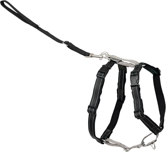 Petsafe 3 in 1 No-Pull Dog Harness - Walk, Train or Travel - Helps Prevent Pets from Pulling on Walks - Seatbelt Loop Doubles as Quick Access Handle - Reflective Accents - Medium, Black