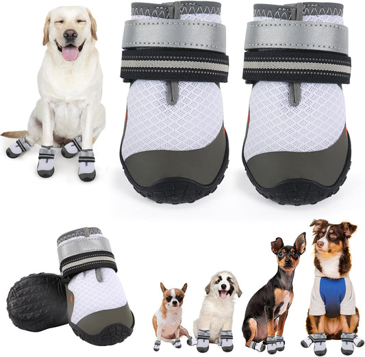 Dog Shoes for Large Small Medium Dogs, Dog Boots & Paw Protectors to Prevent Licking, Anti-Slip Dog Booties with Reflective for Hot Pavement, Outdoor Hiking, Hardwood Floors, Winter Snow (Size 6)
