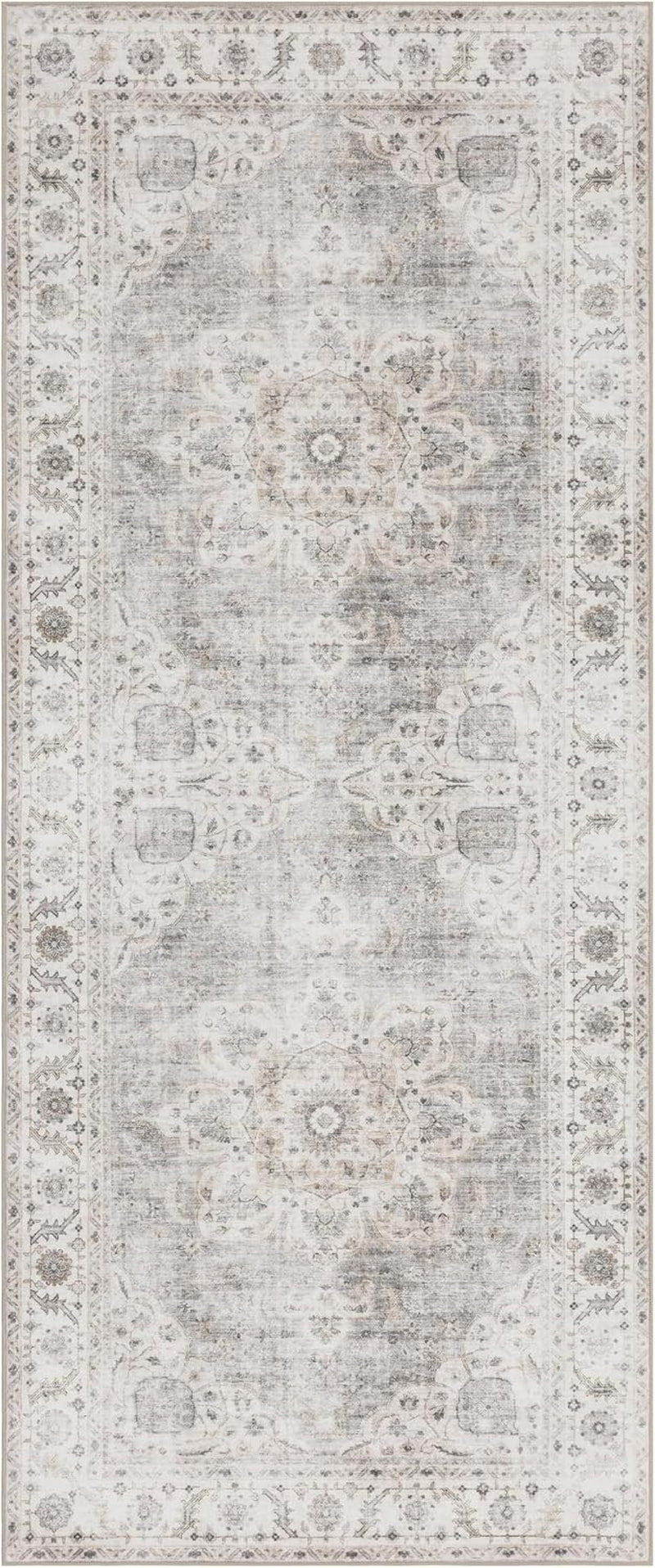Realife Rugs Machine Washable Area Rug Runner - Living Room Bedroom Bathroom Kitchen Entryway Office - Padded Low Pile Stain Resistant Premium - Boho Farmhouse Vintage - Joy - Beige Ivory 2'6" X 8'