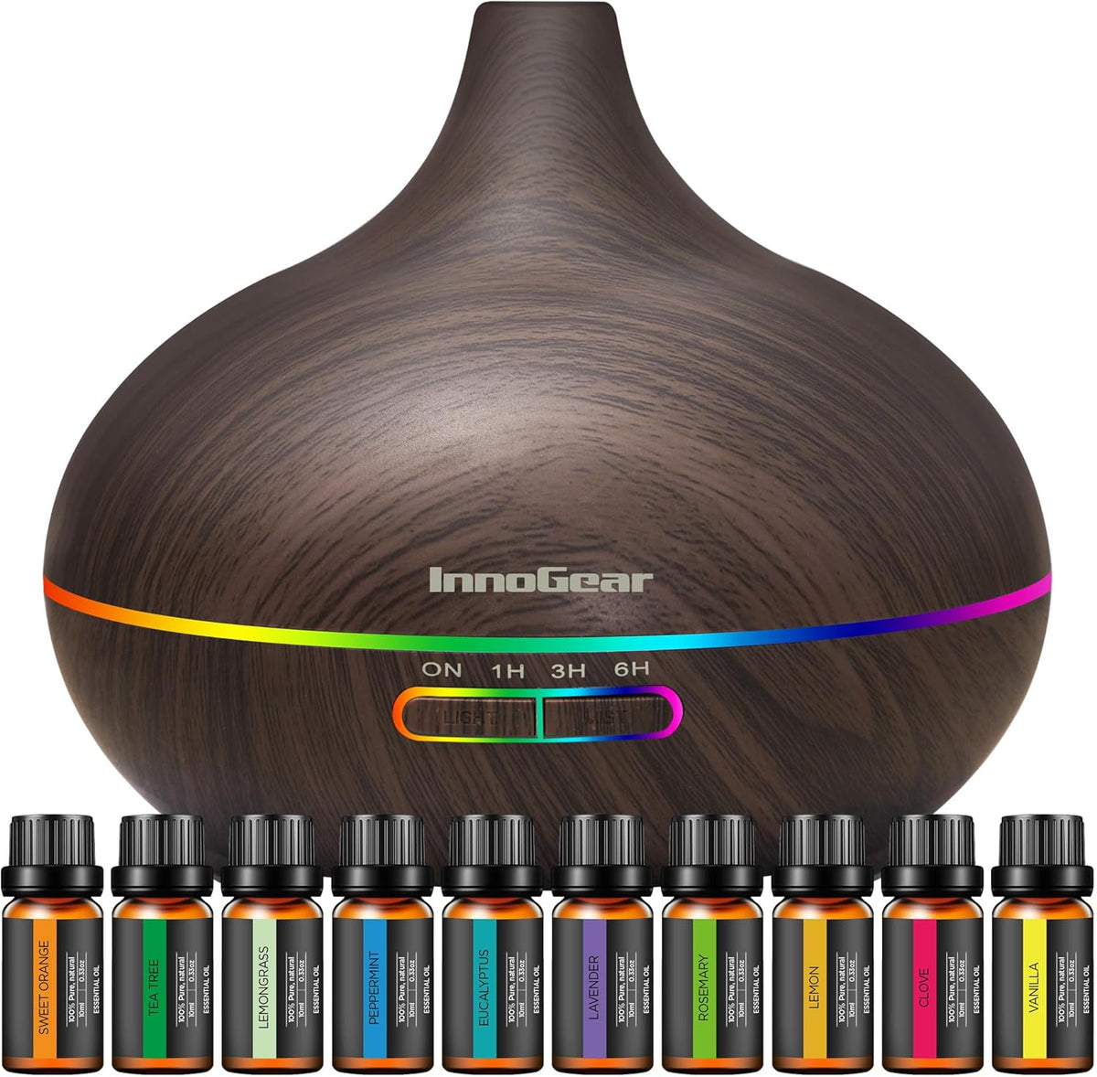 Innogear 400Ml Aromatherapy Essential Oil Diffuser 10 Oils Gift Set, Dark