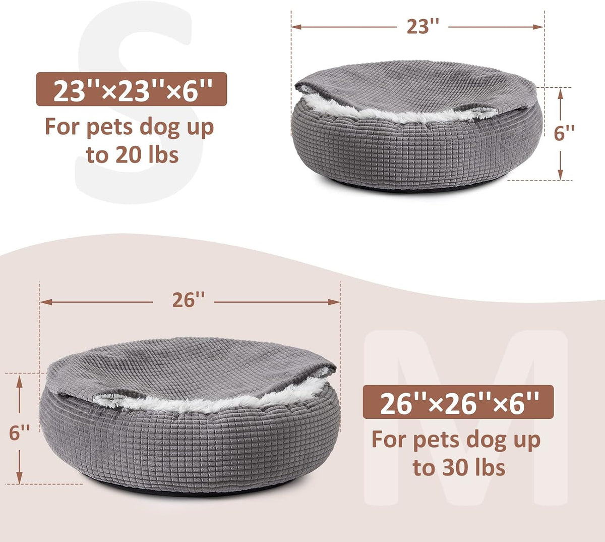MIXJOY Small Dog Bed Cat Bed with Blanket Attached Donut Washable, 23In