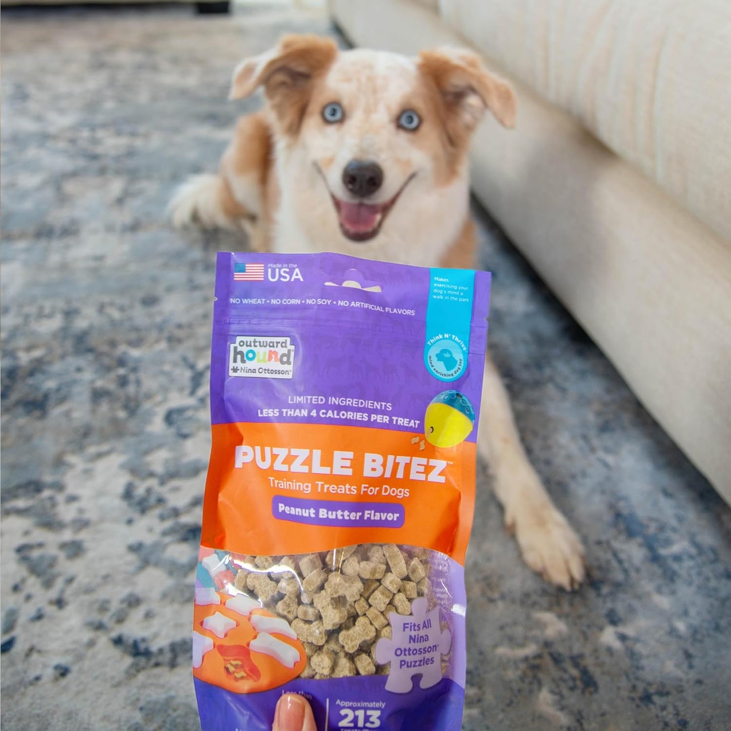 Outward Hound by Nina Ottosson Puzzle Bitez USA Made Dog Treats, Peanut Butter Flavor, Bite-Sized Training Reward and Interactive Puzzle Toy Treats, 7.5Oz