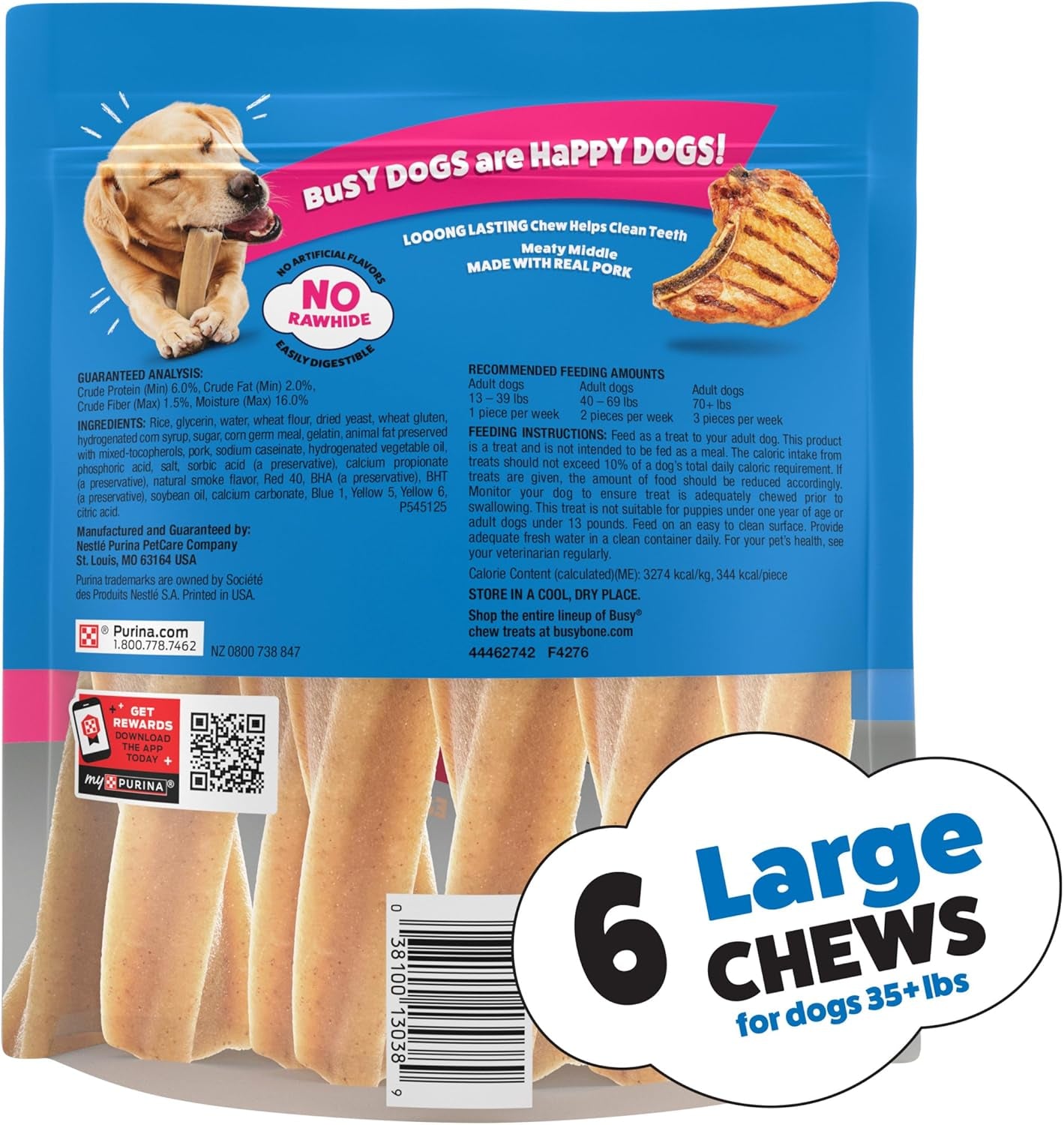 Purina Busy Bone Adult Dog Chew Bone Treats, Original - 6 Ct. Pouch