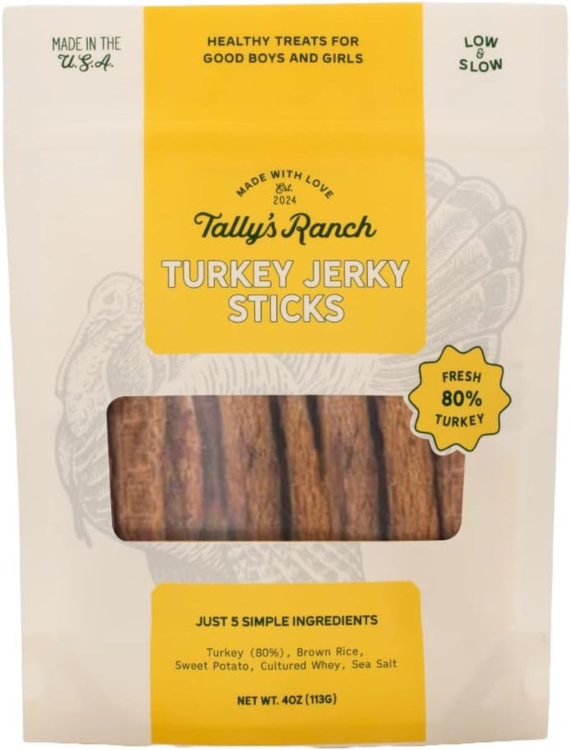 Tally'S Ranch Turkey Jerky Dog Treats | High Protein, 80% Turkey, All Natural, 5 Simple Ingredients, No Added Sugar | Healthy Treats for Dogs | Made in the USA, 4 Oz Bag