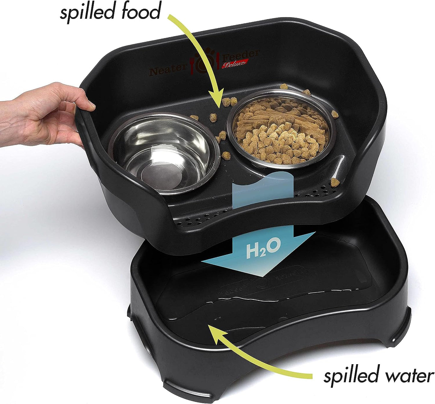 Neater Pet Brands Neater Feeder Deluxe Mess Proof Dog Bowls Elevated for Small Dogs under 19 Lbs, Made in USA, No Spill Raised Dog Food Bowl Stand Feeding Station, Food and Water Bowl Set, Black