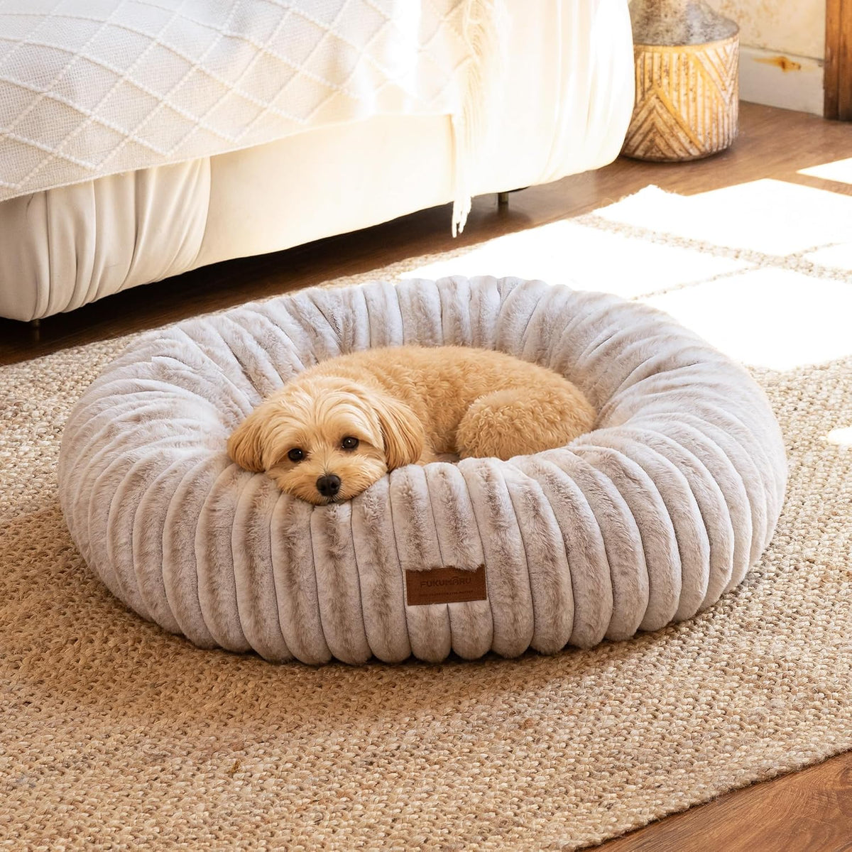 FUKUMARU Small Dog Bed, 25" Orthopedic Dog Bed for Puppies, Donut Cat Beds