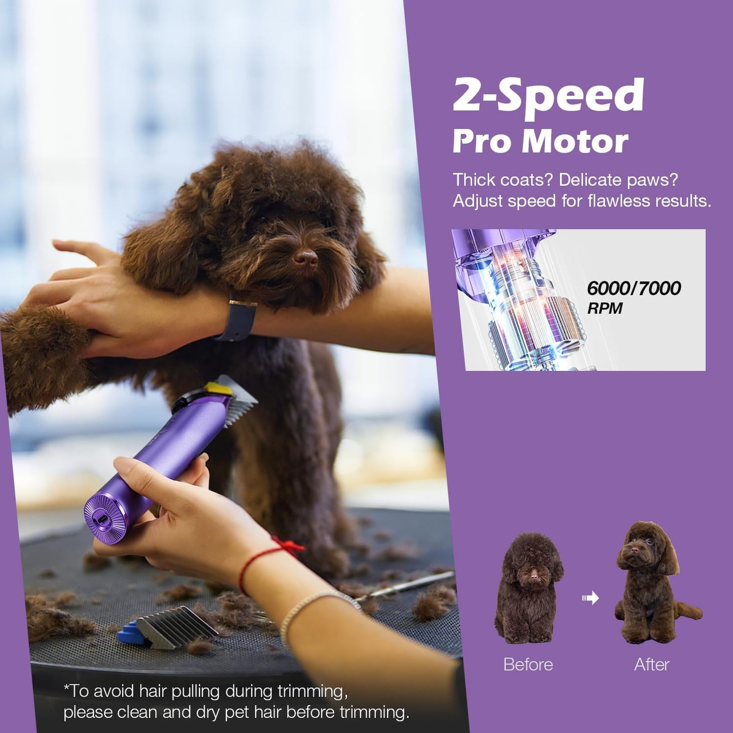 Professional Dog Grooming Clipper with Replacement Blade, 5-In-1 Adjustable A5 Blade Cordless Pet Grooming Kit 2 Speed Trimmer Hair Shaver with Detachable Metal Combs Nova for Animal Horse
