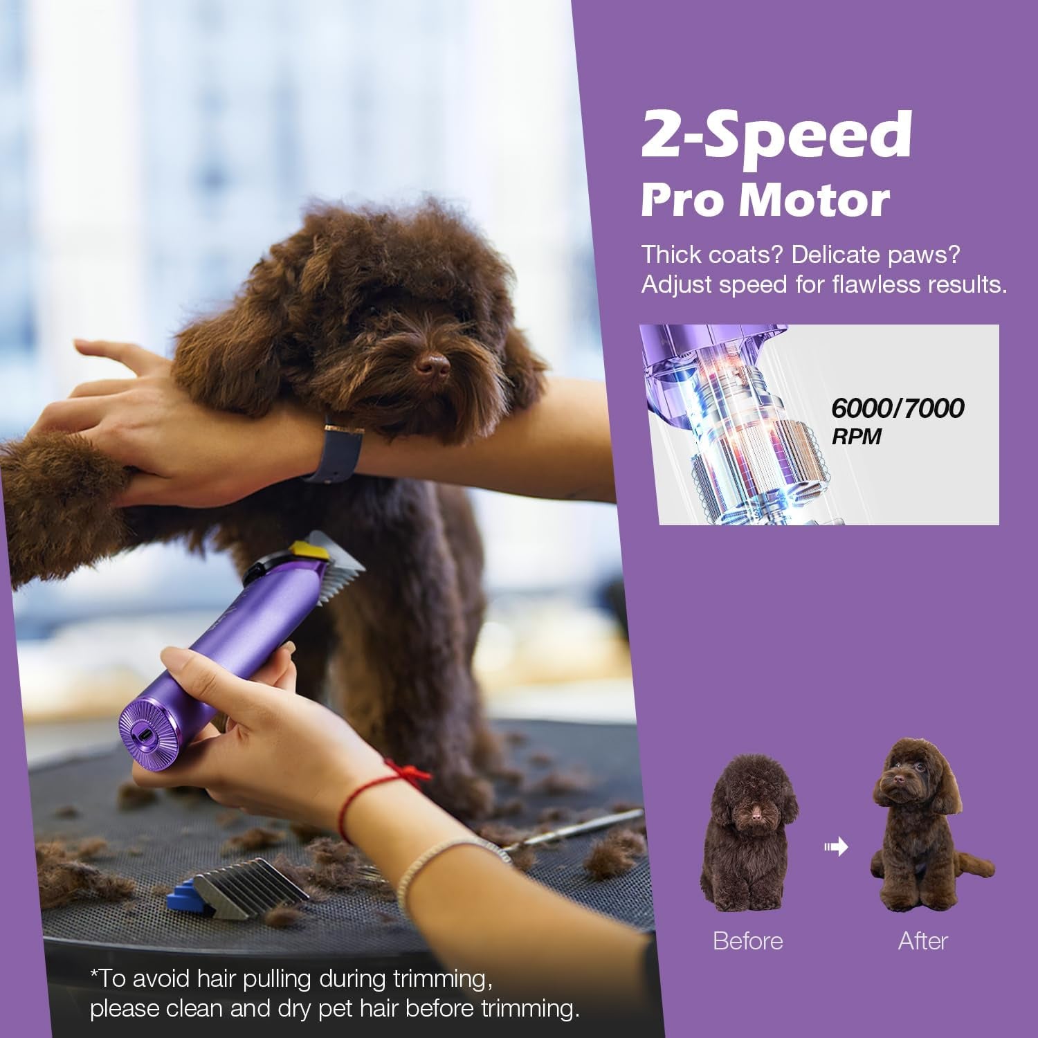 Professional Dog Grooming Clipper with Replacement Blade, 5-In-1 Adjustable A5 Blade Cordless Pet Grooming Kit 2 Speed Trimmer Hair Shaver with Detachable Metal Combs Nova for Animal Horse