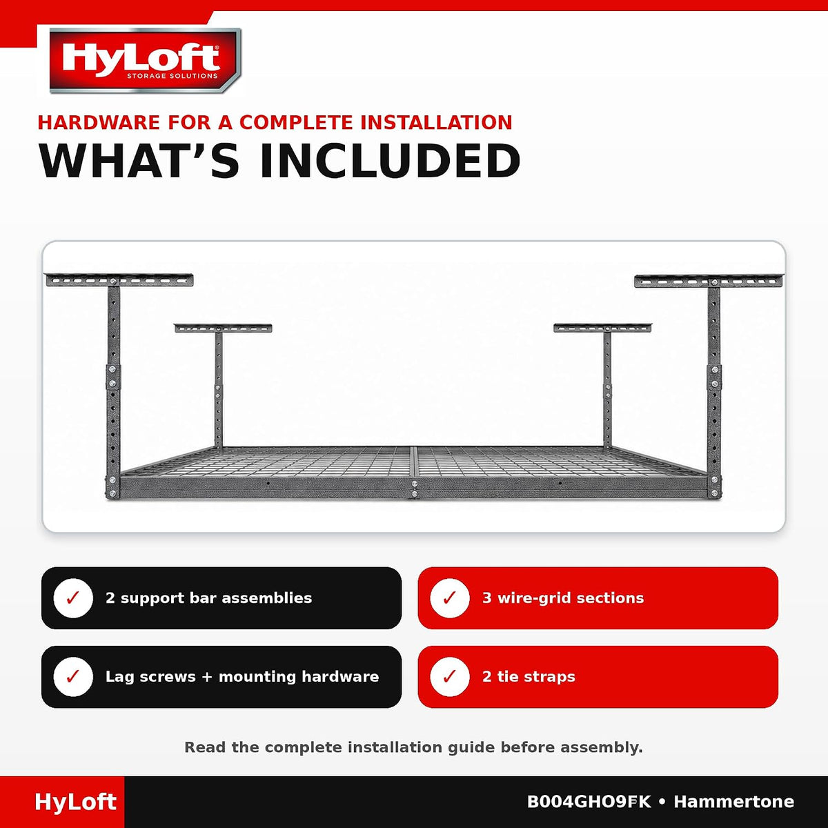 Hyloft Overhead Steel Garage Storage System, Ceiling Rack, 45-Inch X 45-Inch, 00625, Hammertone