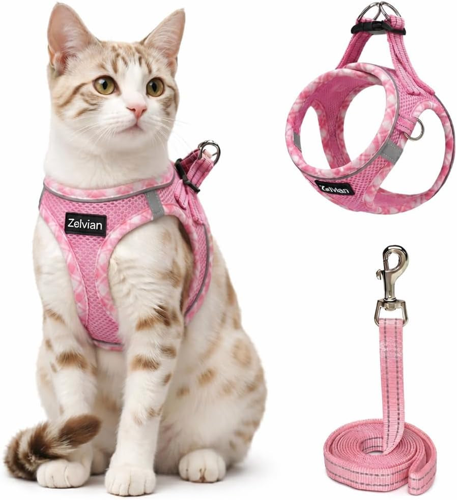 Escape Proof Cat Harness and Leash, Adjustable Vest, Pink, XXS