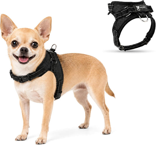 Dog Harness Small Sized Dogs - All Weather Mesh Overhead Adjustable No Pull Vest Puppy Reflective Harness with Handle for Extra Small and Small Dogs by Copatchy - Harness (Black) X-Small