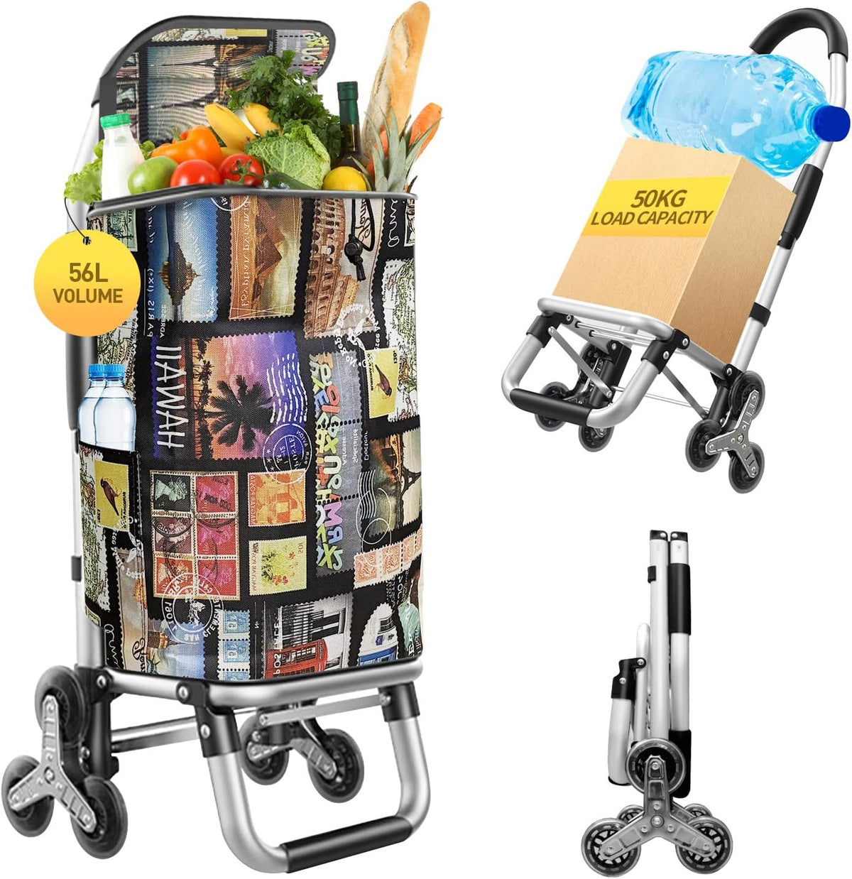 Heavy Duty 3 in 1 Shopping Cart, Foldable Hand Truck with 6 Wheels
