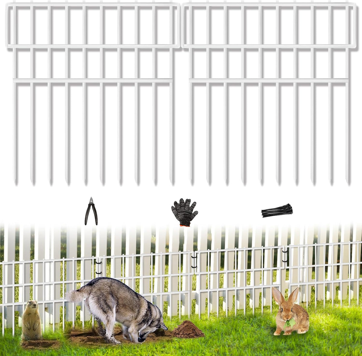 39.5Ft(L) X 13In(H) Animal Barrier Fence, 28 Panels No Dig Fence for Dogs, 1.52IN Gap anti Digging Dog Barrier, Rustproof Metal Garden Edging Border Defense for Outdoor, Yard, Lawn, White