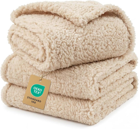 1 Pack 3 Calming Blankets Fluffy Premium Fleece Pet Blanket Soft Sherpa Throw for Dog Puppy Cat Beige Small (23" X16'')