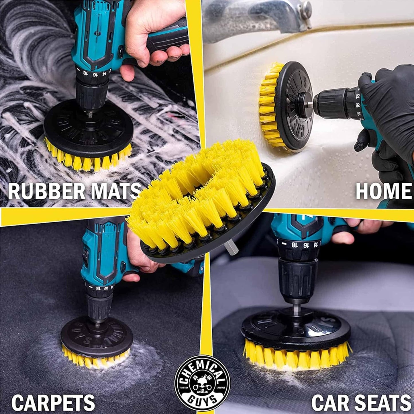 Chemical Guys Foaming Citrus Fabric Clean Drill Brush Kit - High Foaming Stain and Odor Remover, Upholstery, Floor Mat & Car Carpet Cleaner, Deep Cleans & Deodorizes, Citrus Scent - 16 Fl Oz