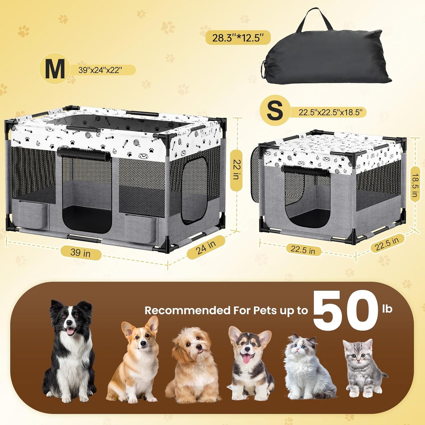 Portable Cat Playpen, PVC Pipe Reinforced Kitten Dog Pet Playpens for Indoor Cats Enclosed, Foldable Puppy Doggy Play Pen Outdoor, Kennel Tent Cage Crates, Zipper Top Cover(39"X24"X22")