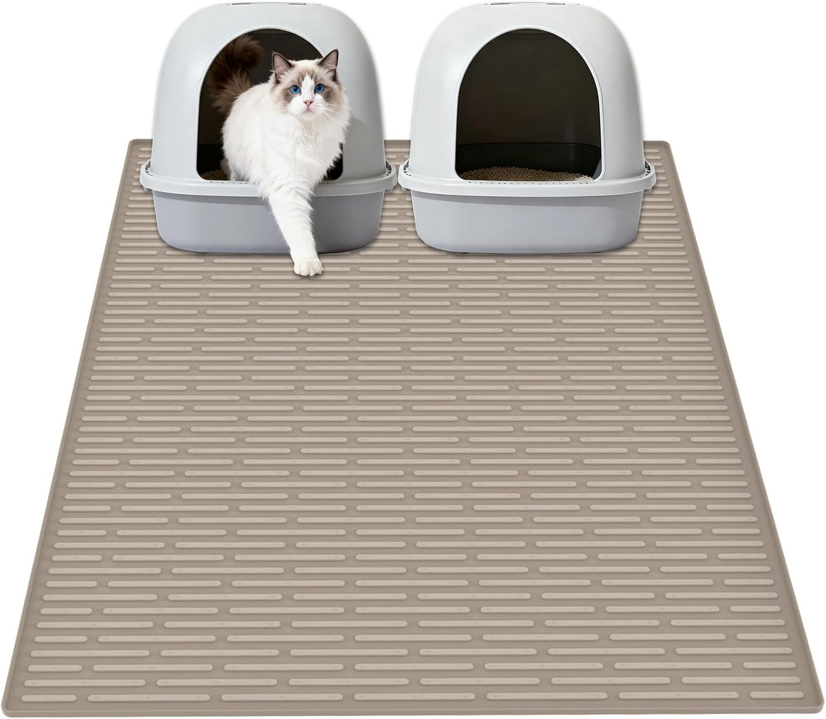 XXL Extra Large Silicone Cat Litter Trapping Mat for Scatter Control, 40"X30"(100Cmx75Cm) Waterproof Kitty Litter Box Mat for Floor, Soft on Kitty Paws, Easy to Clean, Light Brown