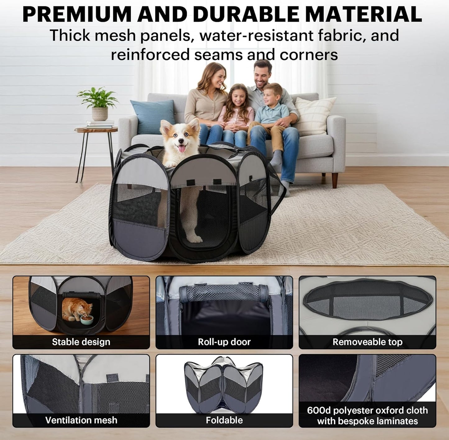LAFYETTE. - USA Based, Dog Cat Playpen, Puppy Kitten Pet Playpen Indoor Outdoor, Portable Pop up Dog Kennel Tent Crate Cage for Dog Cat Rabbits, Foldable Pet Enclosure, Removable Top Cover, 29" X 16"