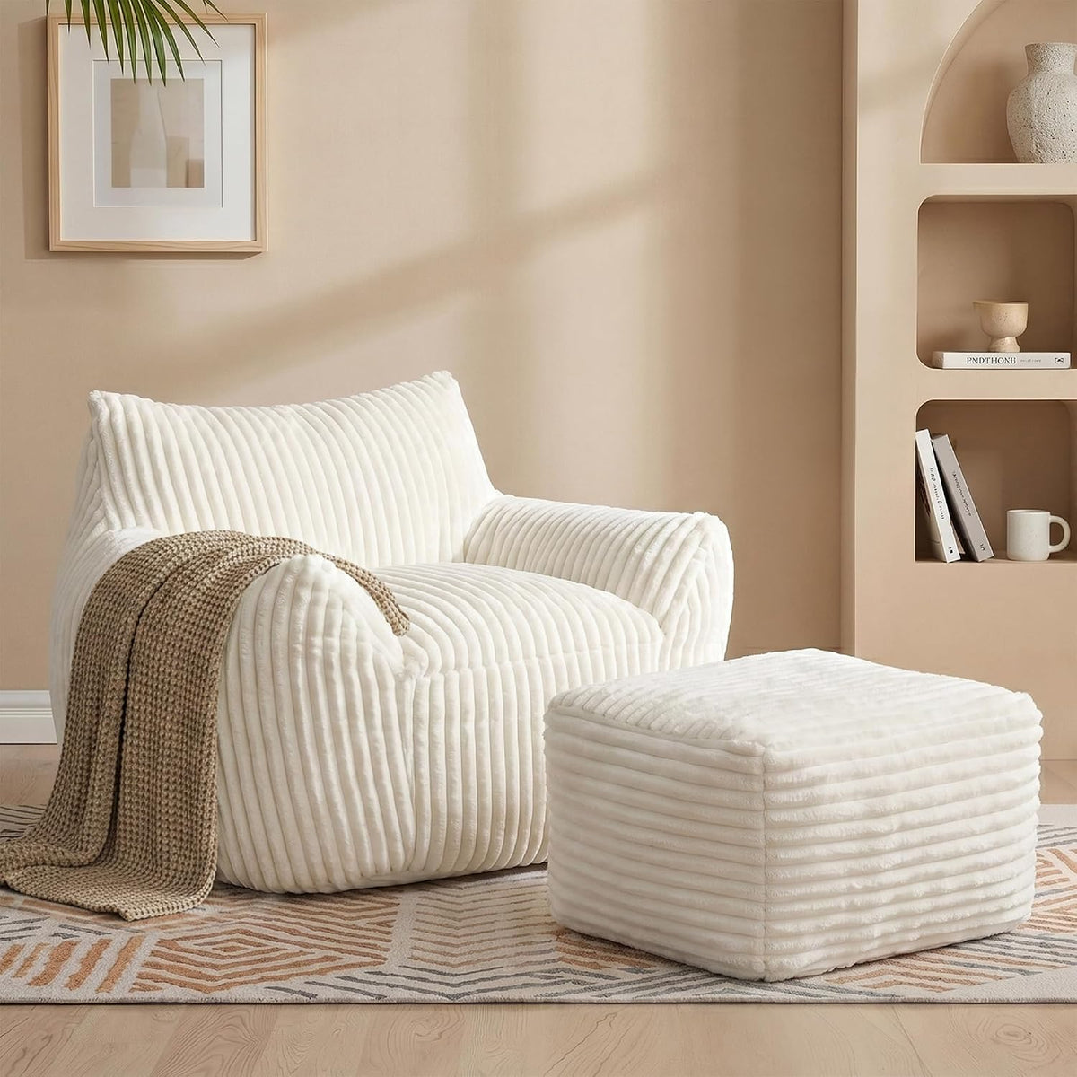 Giant Bean Bag Chair for Adults, Large Bean Bag with Ottoman