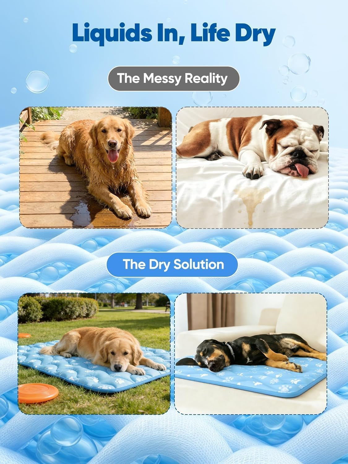 Rywell 44X32In Dog Cooling Mat with One-Way Moisture & Arc-Chill 3.0