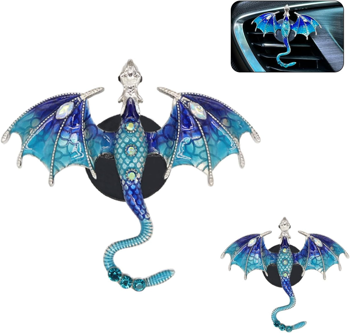 ORIESSE Dragon Car Decor,Blue Wyvern Car Air Freshener Vent Clips