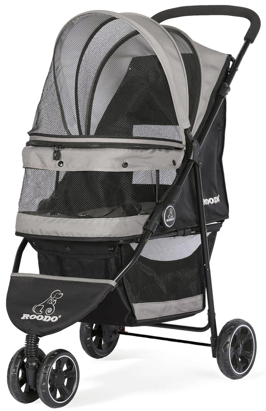 ROODO Escort 3 Wheel Dog Cat Pet Stroller for Small/Medium Dogs Cats Best Lightweight Foldable Portable Compact Jogger All Terrain Travel Pet Gear System Puppy Doggie Bunny Kitty Stroller(Grey)