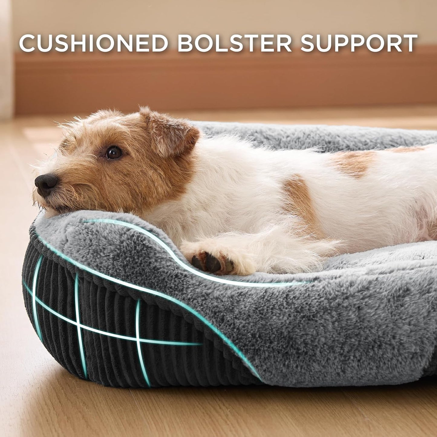 Bedsure Washable Dog Bed Small Medium Size Dog - Rectangle Fluffy Plush Pet Bed Puppy Bed, Comfy Corduroy Fleece and Nonskid Bottom,25X21X7Inches,Suitable for Pet up to 20Lbs,Grey