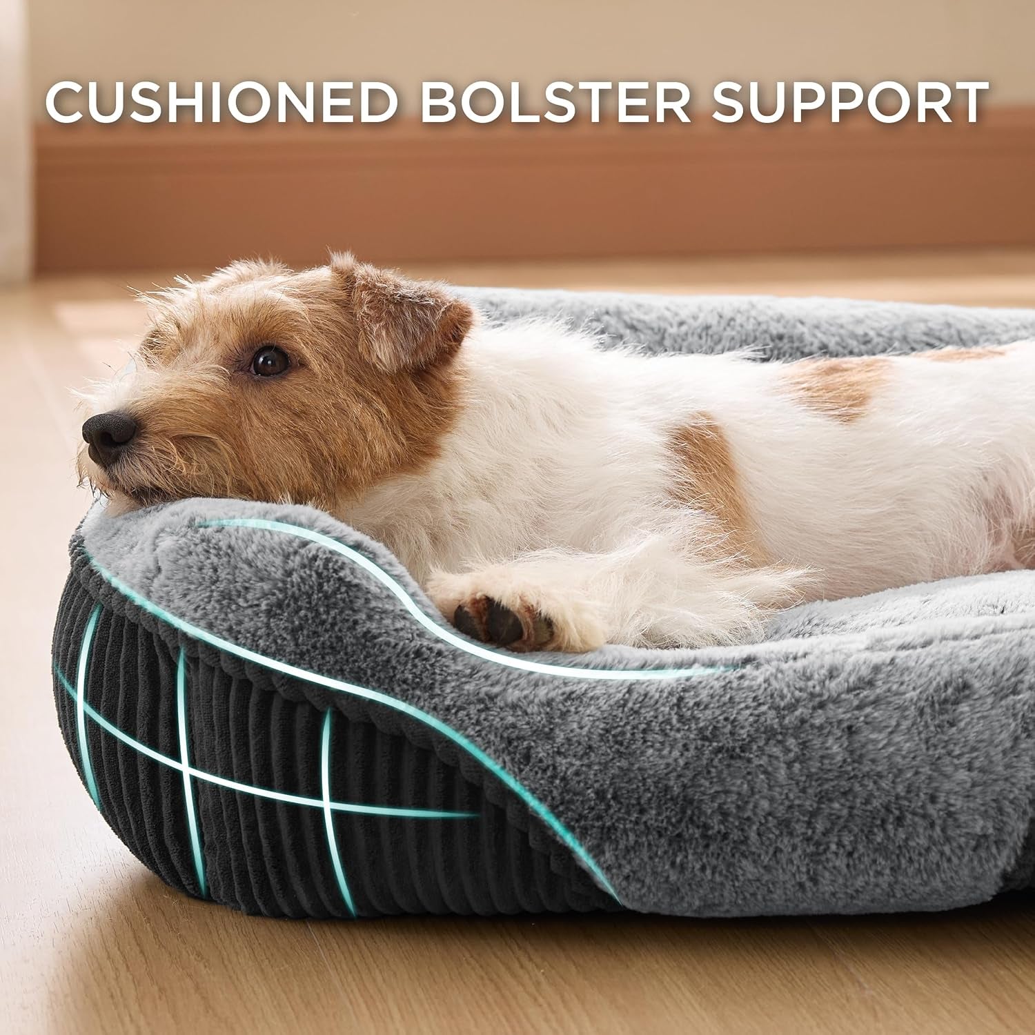 Bedsure Washable Dog Bed Small Medium Size Dog - Rectangle Fluffy Plush Pet Bed Puppy Bed, Comfy Corduroy Fleece and Nonskid Bottom,25X21X7Inches,Suitable for Pet up to 20Lbs,Grey
