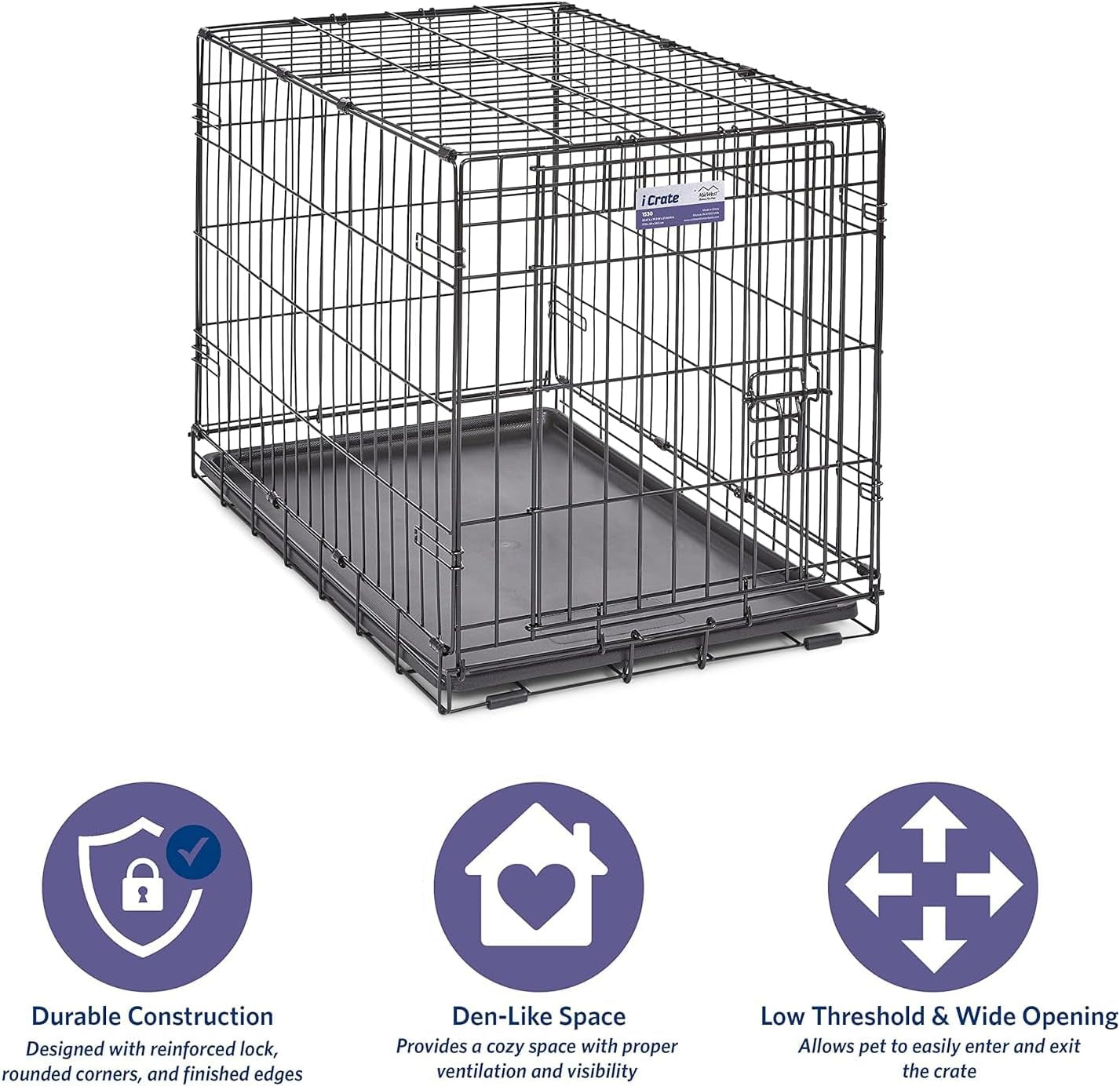 Midwest Homes for Pets 30-Inch Icrate for Medium Breeds, 21-40 Lbs, Single Door Folding Dog Crate with Divider Panel, Leak-Proof Tray & Secure Latch, Portable, Durable & Easy to Assemble