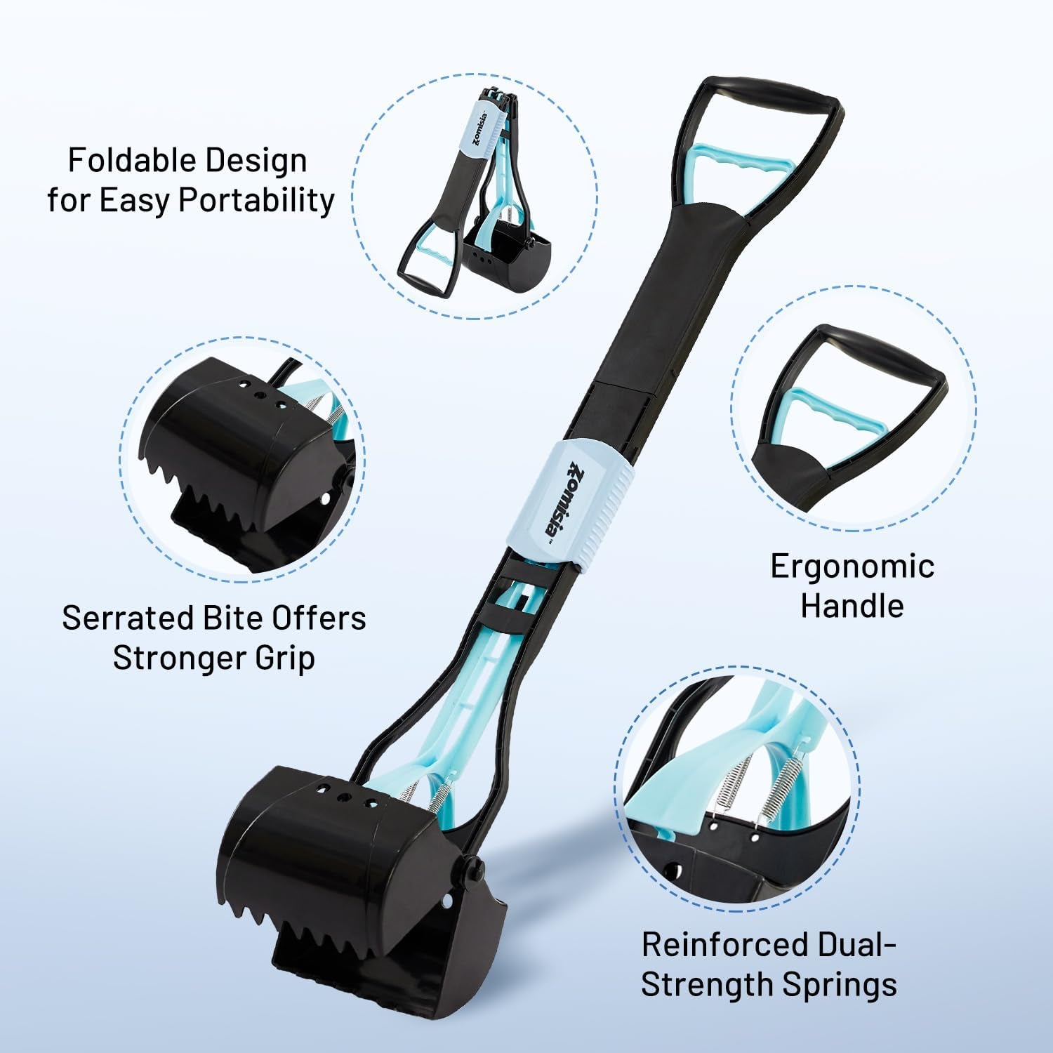 ZOMISIA 32" Pooper Scooper with Waste Bags - Poop Scooper for Large Dogs with Long Handle High Strength Material and Durable Spring for Yard, 30 Count Poop Bags
