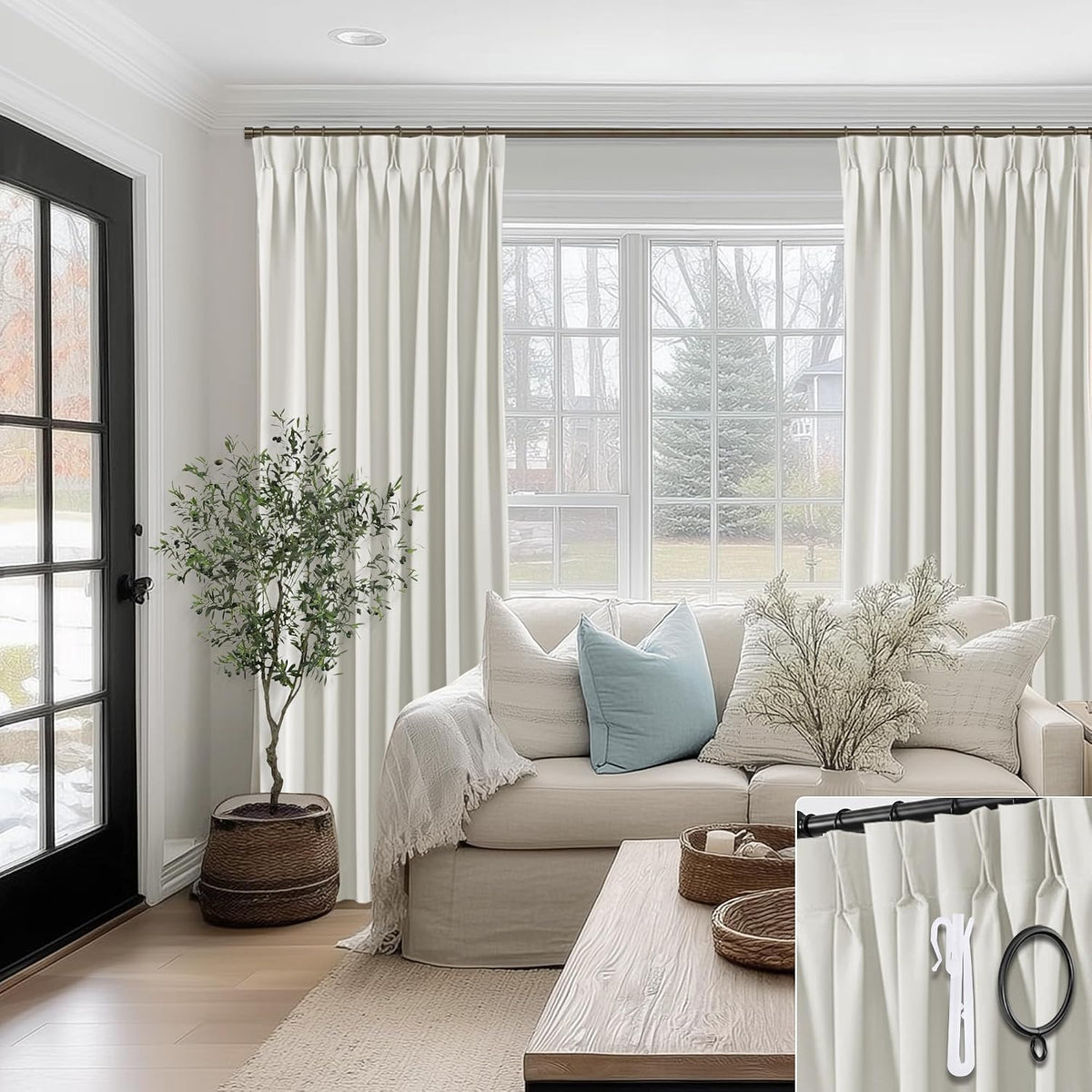SHINELAND Pinch Pleated Blackout Curtains, 90 Inch Long Thermal Insulated Cat Resistant Polished Linen Texture Floor to Ceiling Curtain Drapes Fortrack System Bedroom Living Room 2 Panels Set