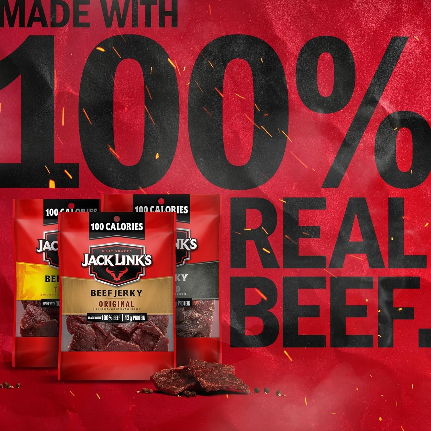 Jack Link'S Beef Jerky Variety Pack - Original, Teriyaki & Peppered - (15 Pack) 1.25 Oz Bags - Ready to Eat Real Meat Protein Snacks - Made with 100% Real Beef