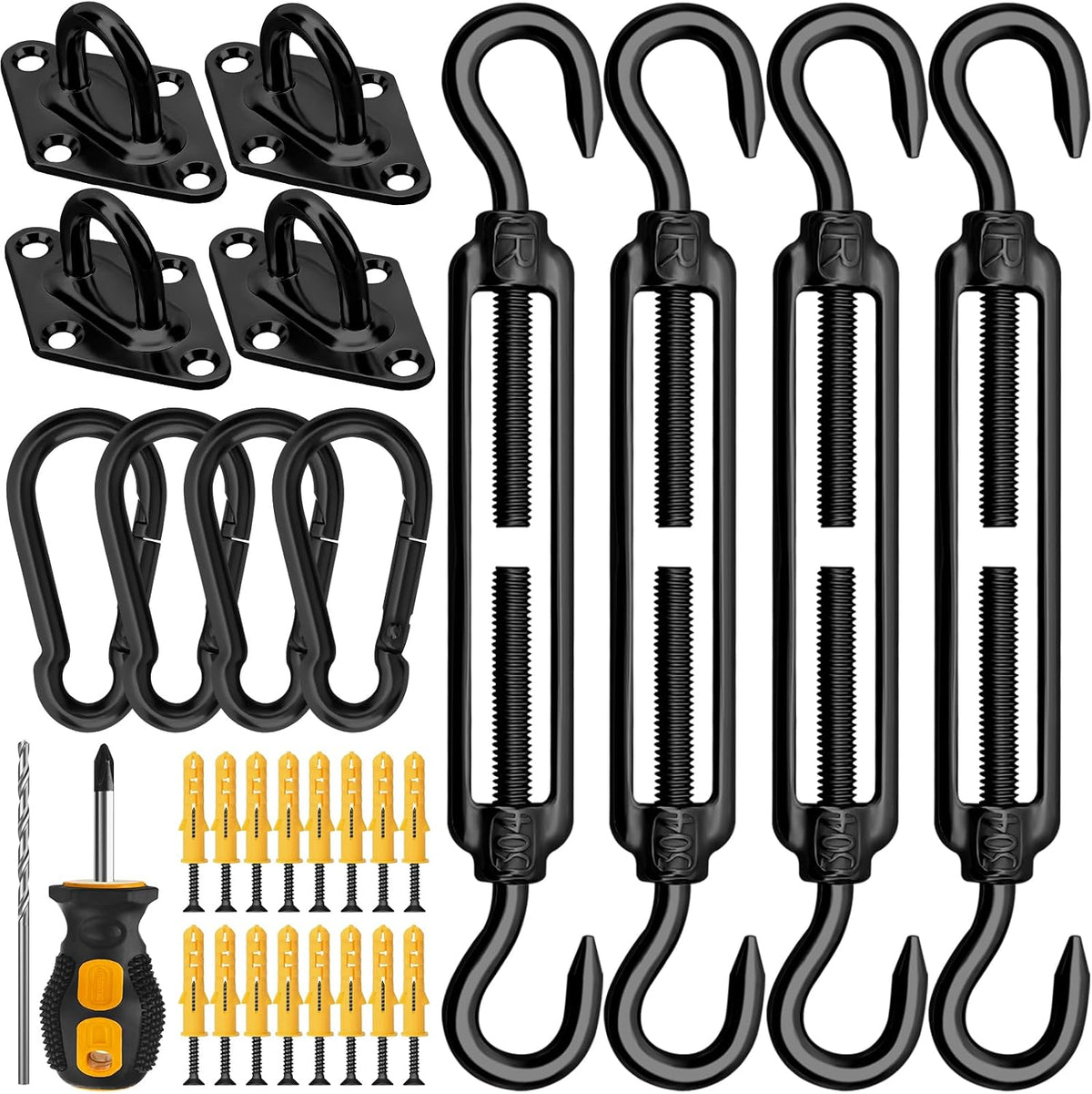 HYASIA Shade Sail Hardware Kit, 46 Pcs 6-Inch 304 Stainless Steel Heavy Duty Canopy Installation Set for Triangle & Rectangle Sun Shade Sail, Ideal for Outdoor Patio Garden Backyard