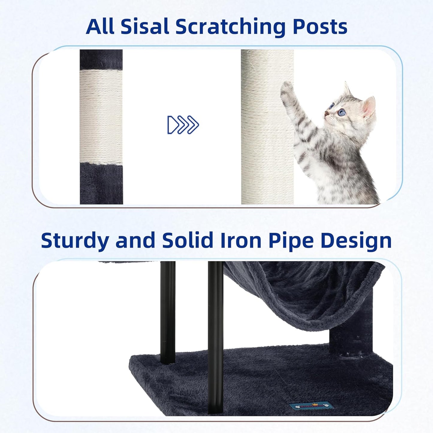 Gitelsnour Cat Tree, Cat Tower for Indoor Cats, 43.3 Inch Cat Tree Tower with Sturdy Steel Tube, Hammock, Cat Condo for Small Cats and Kittens, Scratching Post, Smoky Gray GCT004SG