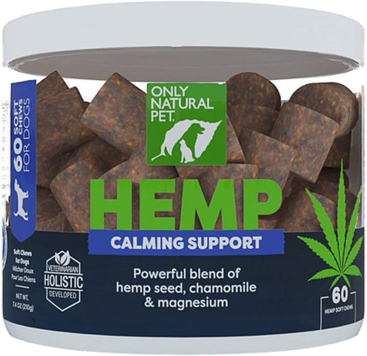 Only Natural Pet - Natural Hemp Soft Chew Bites for Dog Stress & Anxiety Relief - L-Theanine, Chamomile & Lemon Balm - Calming Chews for Dogs - 60 Count