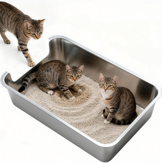 Low Entry Stainless Steel Cat Litter Box, Extra Large Open Top Litter Box with High Sides, Easy to Clean Non-Stick Metal Litter Pan for Kittens, Senior & Large Cats, 23.4"X15.6"X5.9"