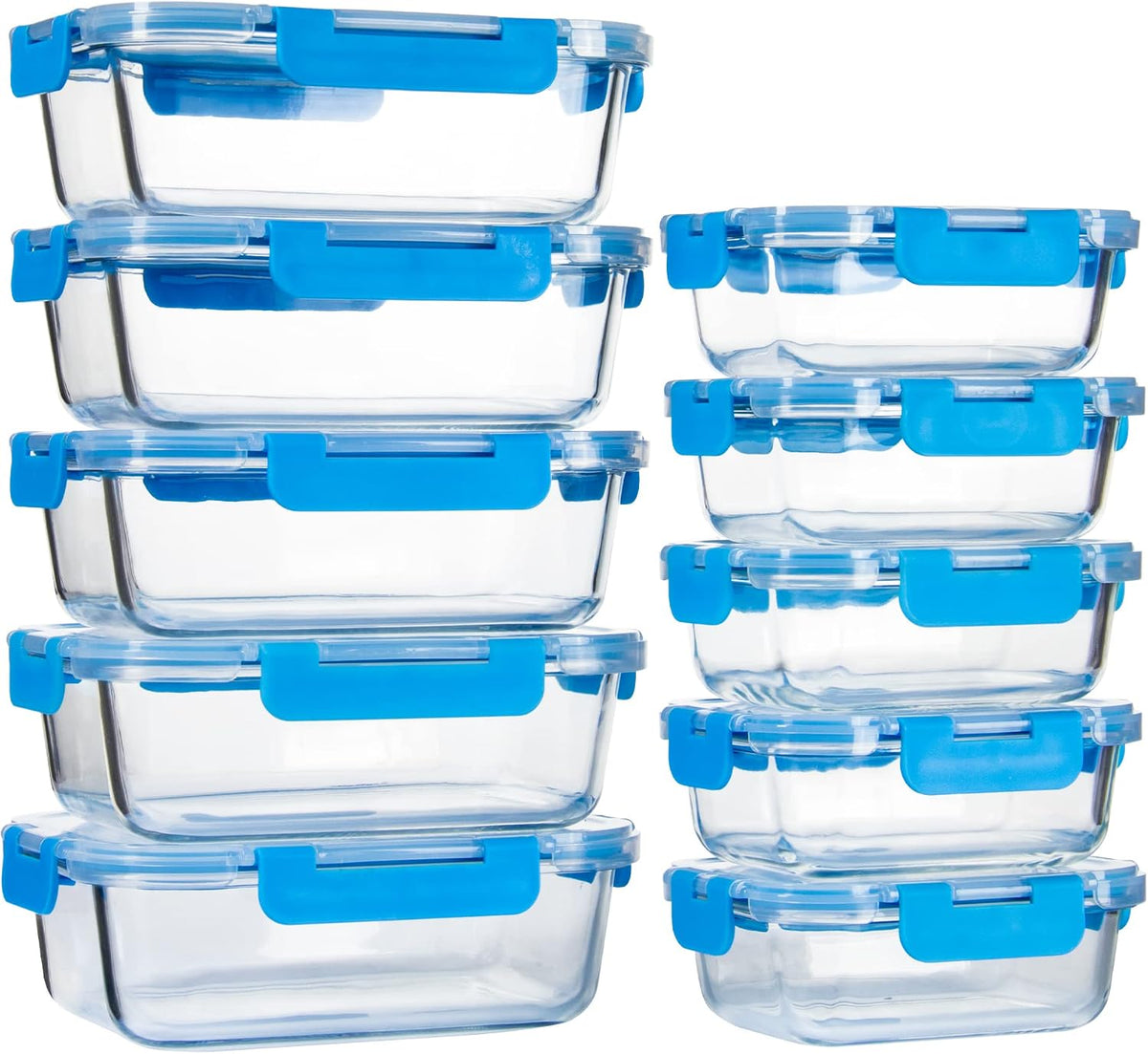 UMEIED 10 PACK Glass Food Storage Containers with Leak Proof Lids - Blue