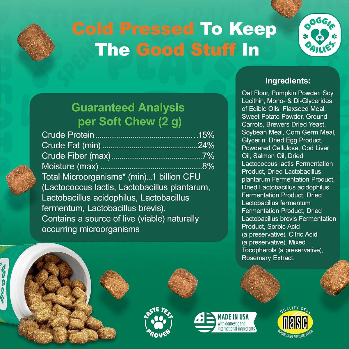 Doggie Dailies Probiotic Soft Chews for Dogs, Pumpkin, 225 Count