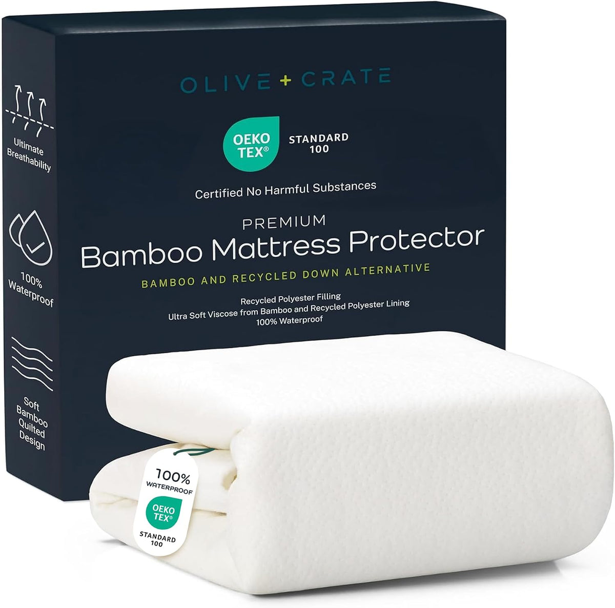 Olive + Crate Bamboo Viscose Waterproof Mattress Protector - Queen Size