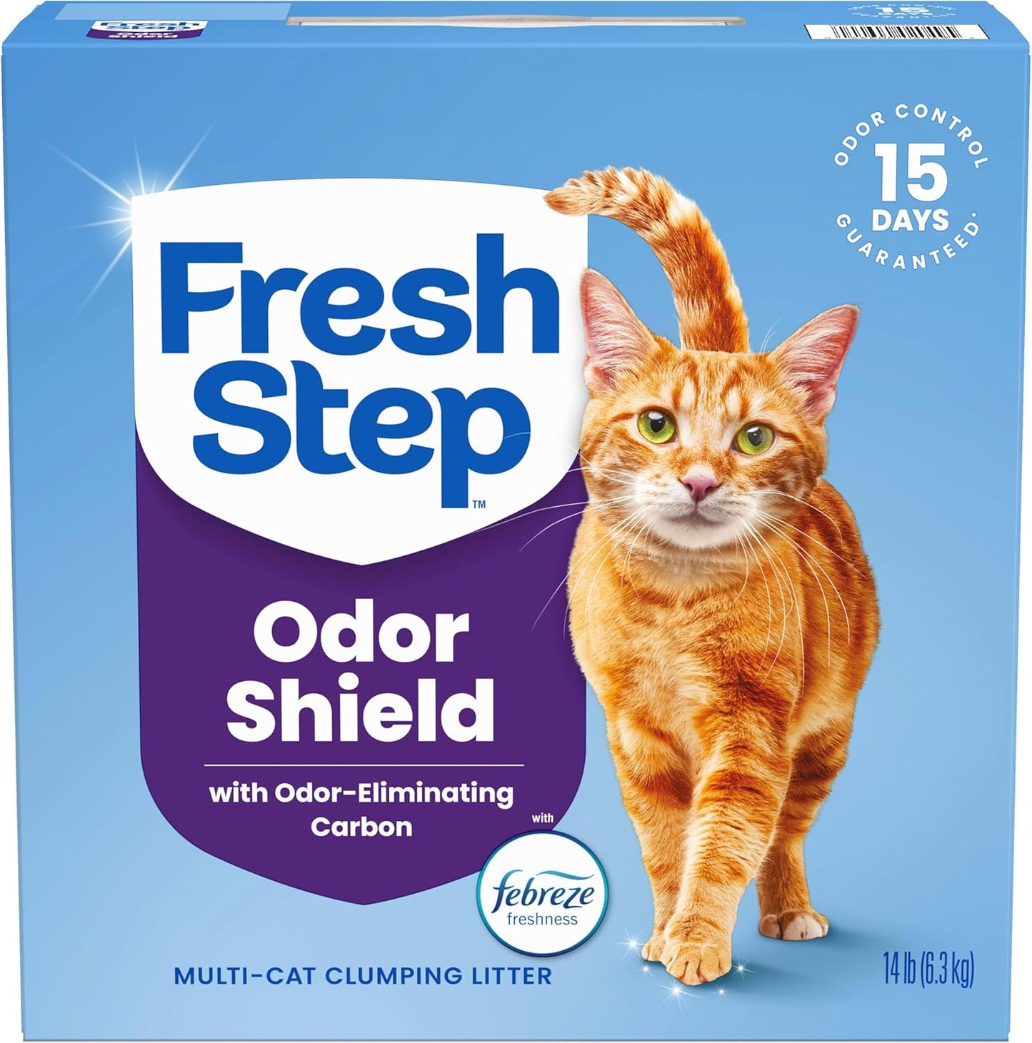 Fresh Step Odor Shield Multi Cat Clumping Cat Litter with Febreze Freshness, Low Dust, Odor Control with Ammonia Block Technology, Compatible in Automatic Litter Boxes, 14 Lb.