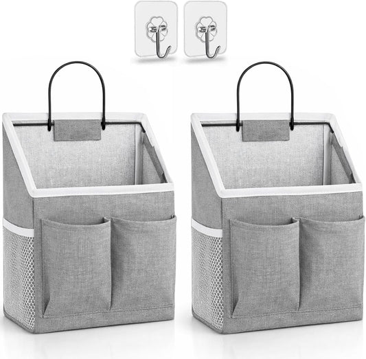 Kanrichu 2Pcs Wall Hanging Storage Bag, Wall Hanging Baskets for Organizing as over the Door Organizer, Wall File Organizer, Rv Storage and Organization. for Bedroom, Office, Camper (Gray-Upgraded)
