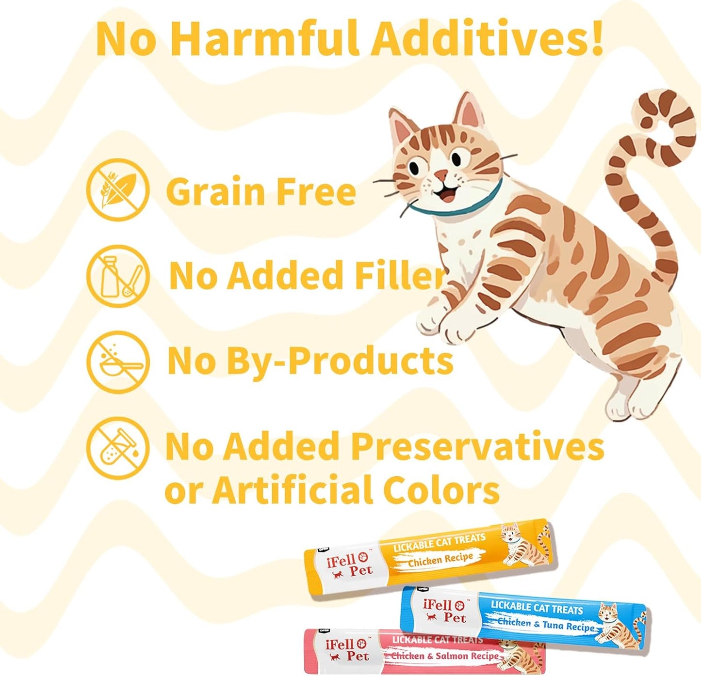 IFELLO Cat Treats, High-Meat High-Moisture Lickable Cat Treats, Variety Pack – Real Chicken & Seafood – Silky Creamy Purée – Grain-Free (15G Each | 12 Tubes)