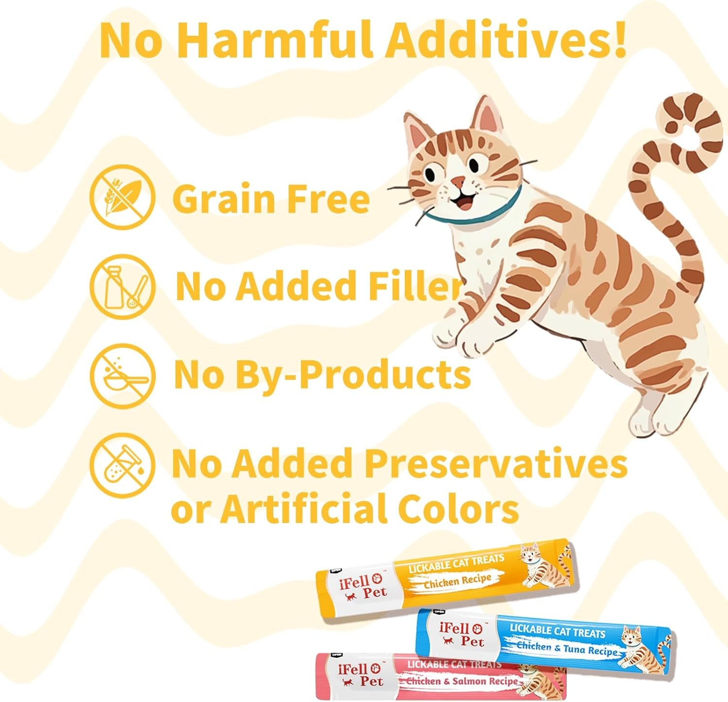 IFELLO Cat Treats, High-Meat High-Moisture Lickable Cat Treats, Variety Pack – Real Chicken & Seafood – Silky Creamy Purée – Grain-Free (15G Each | 12 Tubes)