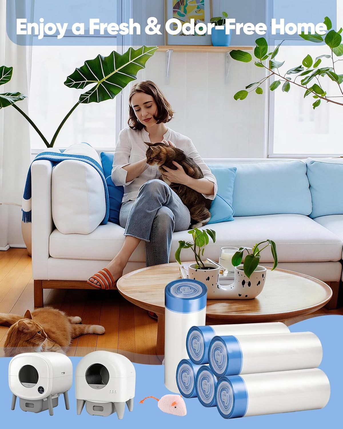 150 Count 26"X11.8" Self-Cleaning Cat Litter Bags - Heavy Duty Litter Box Liners for Cumrige Fumoi & Fsitego Automatic Litter Boxes - Pre-Separated Kitty Litter Bags with Drawstring(10-12 Gallon)